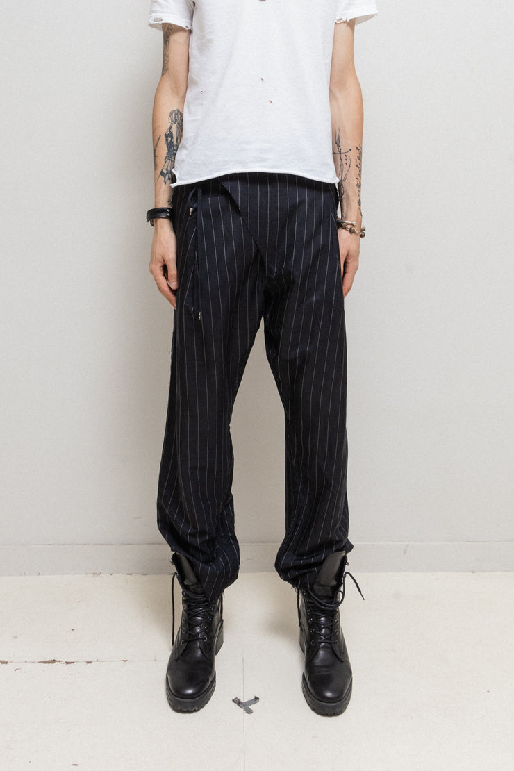 TAKAHIRO MIYASHITA THE SOLOIST - SS18 Lightweight silk blend stripe pants with waist flap