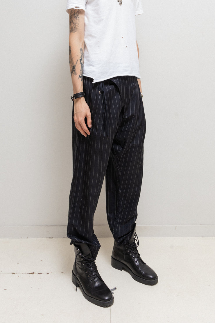 TAKAHIRO MIYASHITA THE SOLOIST - SS18 Lightweight silk blend stripe pants with waist flap