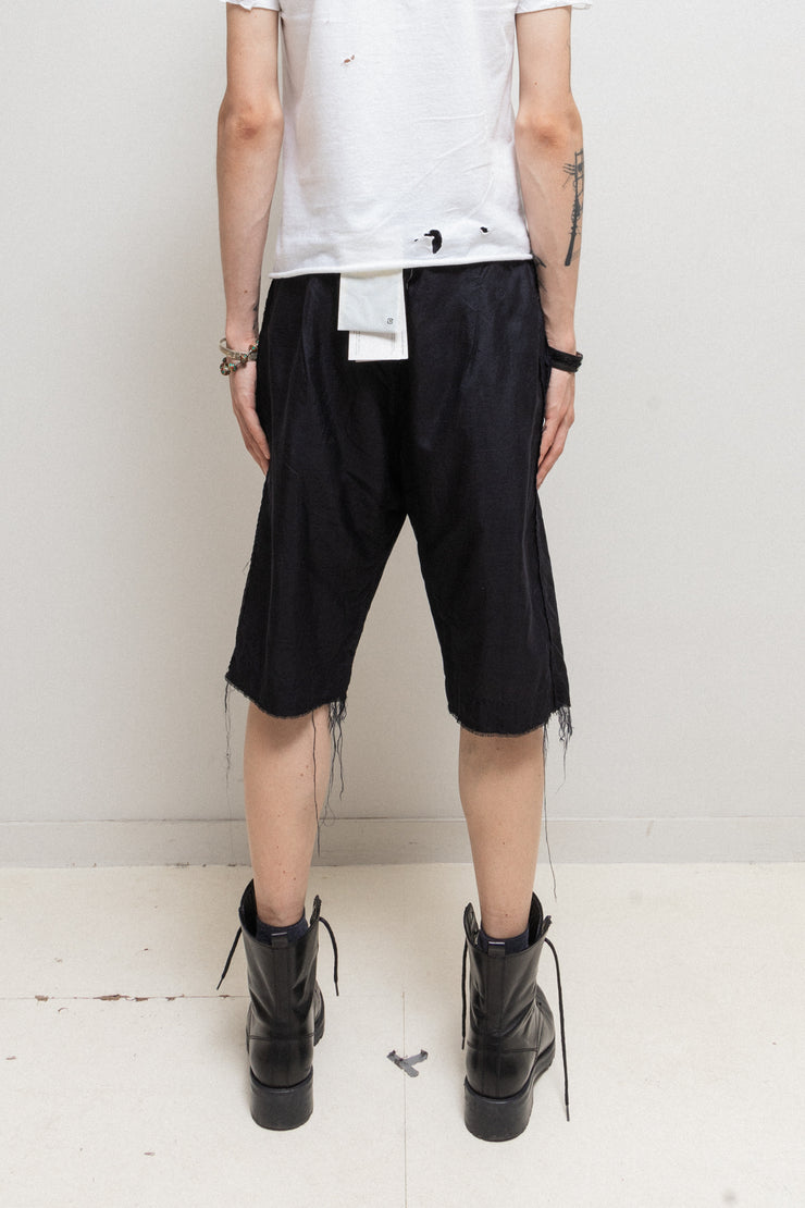 TAKAHIRO MIYASHITA THE SOLOIST - SS18 Textured silk blend raw cut shorts with waist flap