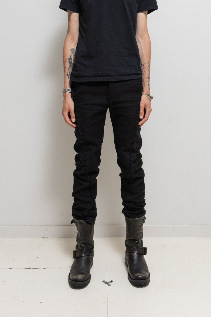 OBSCUR - Linen and wool blend pants with spiral frayed seam