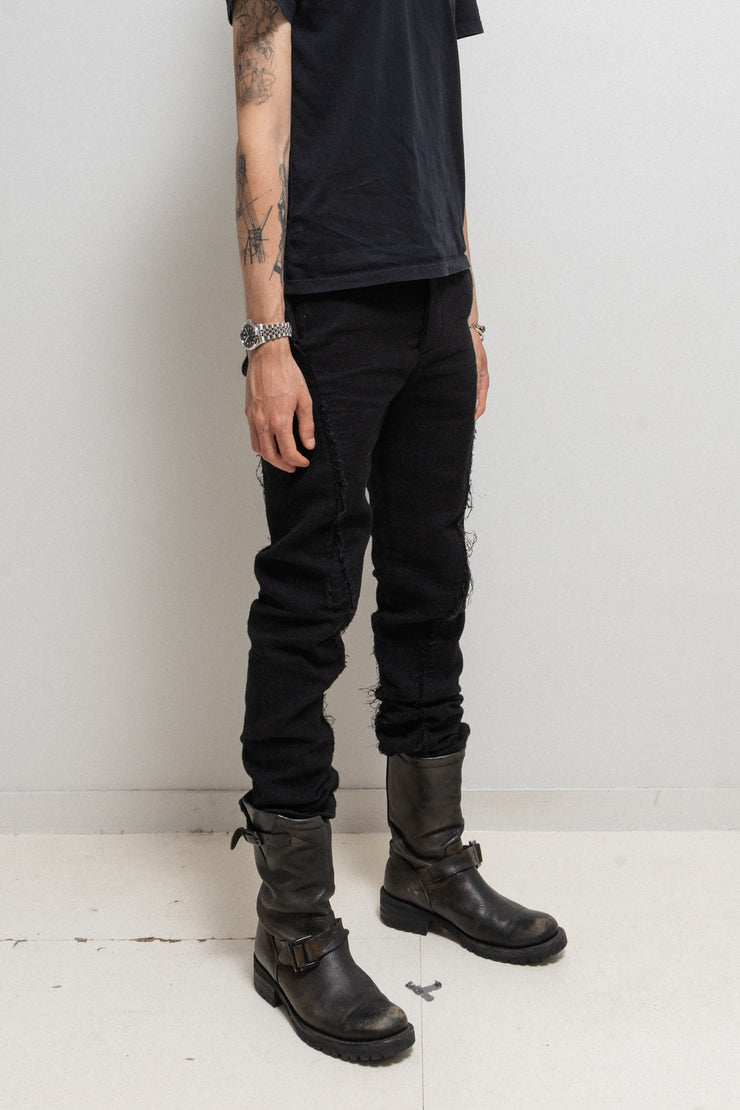 OBSCUR - Linen and wool blend pants with spiral frayed seam