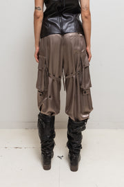 ANN DEMEULEMEESTER - FW02 Wide satin pants with cargo pockets and adjustable straps (runway)