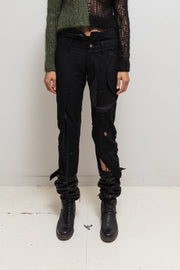 JUNYA WATANABE - FW06 Reworked patchwork wool pants with leg straps and waist zipper (runway)