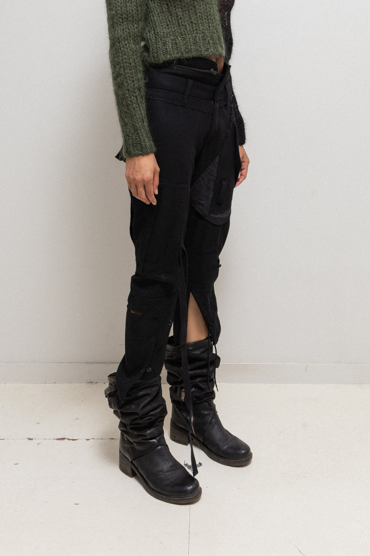 JUNYA WATANABE - FW06 Reworked patchwork wool pants with leg straps and waist zipper (runway)