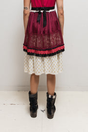 UNDERCOVER - SS05 « But Beautiful II » Wool skirt with floral cotton layer, embroidered teeth and eye button