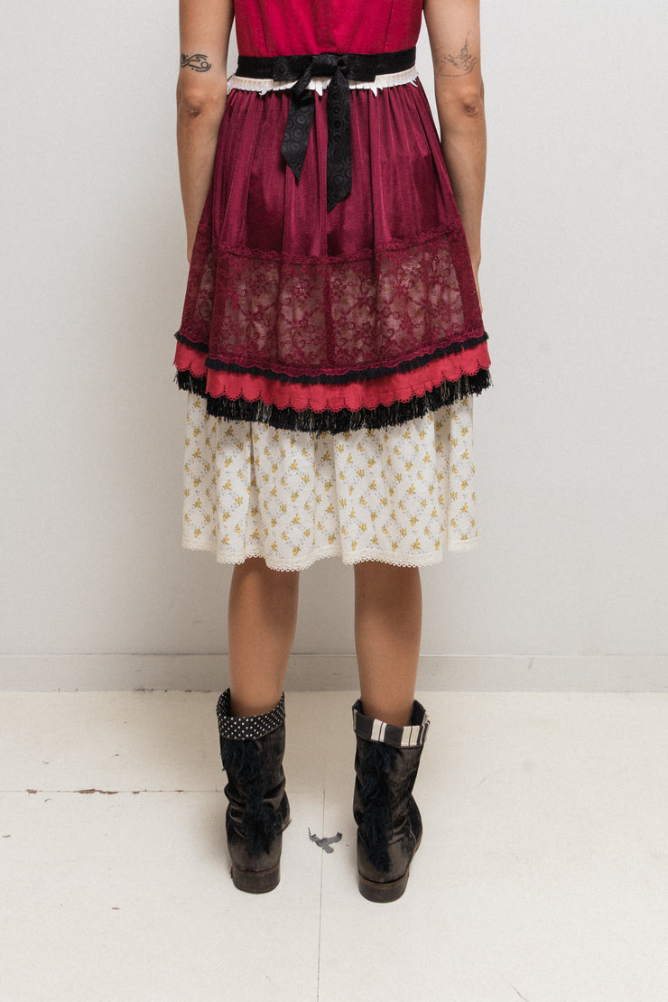 UNDERCOVER - SS05 « But Beautiful II » Wool skirt with floral cotton layer, embroidered teeth and eye button