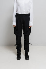 ANN DEMEULEMEESTER - FW04 Fleece wool pants with big buttoned pockets and leg straps (runway)