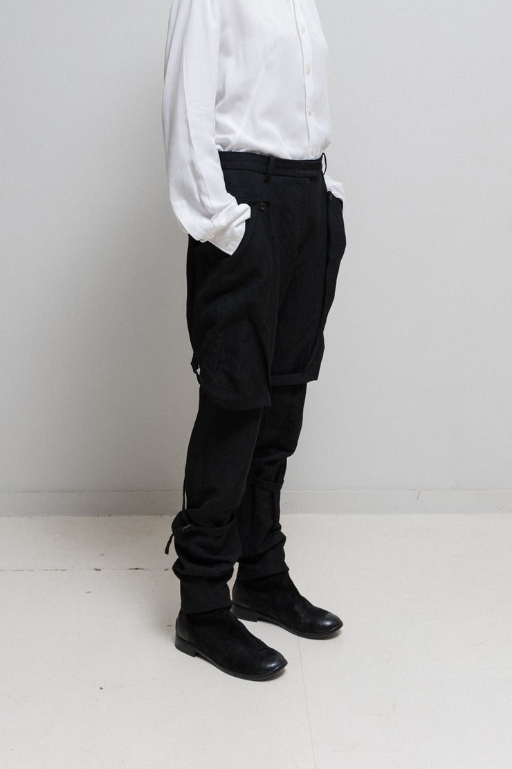 ANN DEMEULEMEESTER - FW04 Fleece wool pants with big buttoned pockets and leg straps (runway)