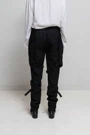 ANN DEMEULEMEESTER - FW04 Fleece wool pants with big buttoned pockets and leg straps (runway)