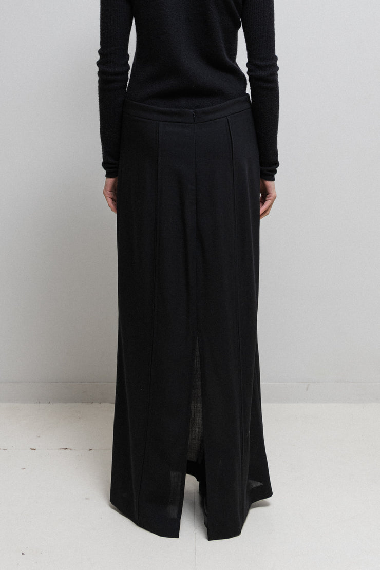 ANN DEMEULEMEESTER - SS12 Long fleece wool skirt with back slit and seam details