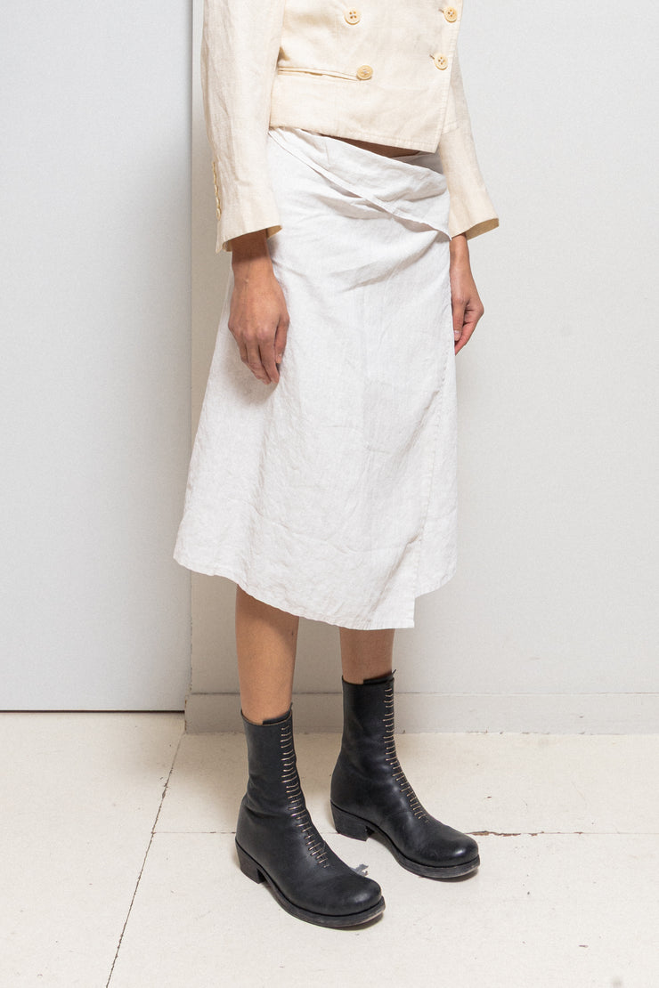 ANN DEMEULEMEESTER - SS99 Painted linen wrap up skirt