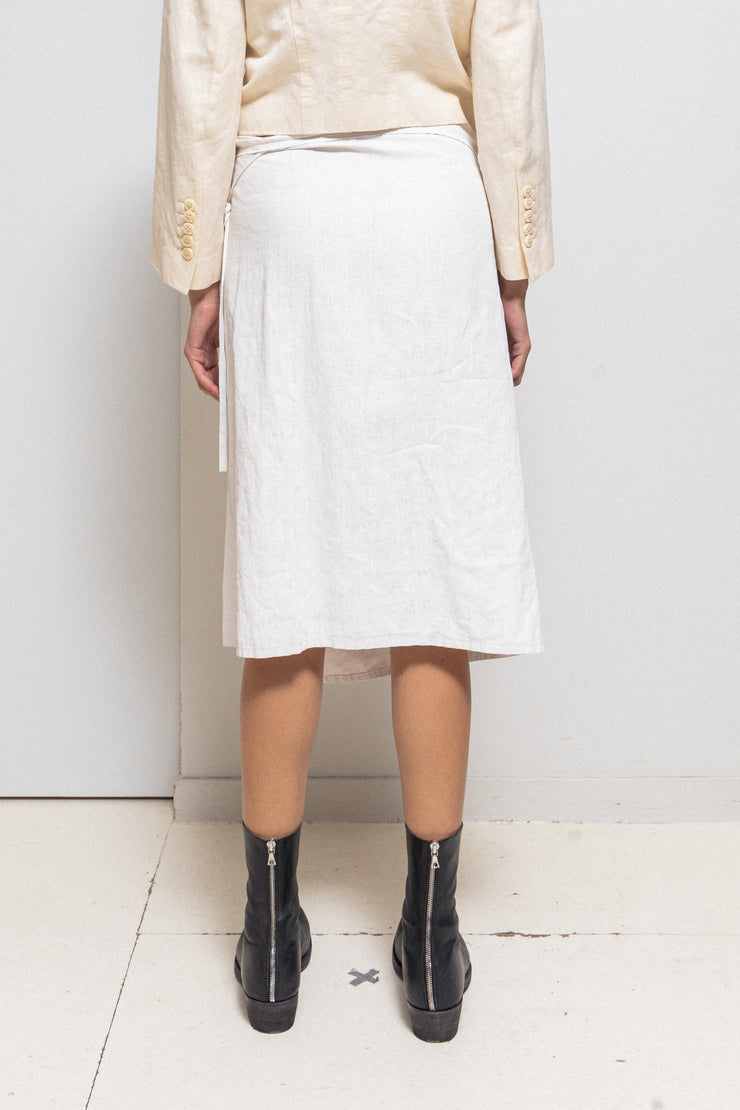 ANN DEMEULEMEESTER - SS99 Painted linen wrap up skirt