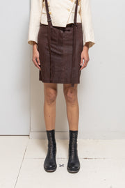ANN DEMEULEMEESTER - FW03 Brown leather skirt with adjustable strap