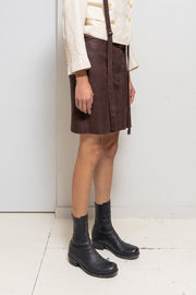 ANN DEMEULEMEESTER - FW03 Brown leather skirt with adjustable strap