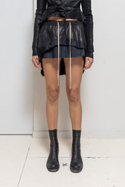 RICK OWENS - FW09 « CRUST » Lamb leather drawstrings skirt with blue panel (runway)