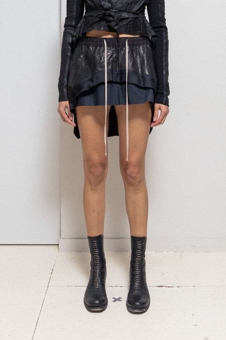 RICK OWENS - FW09 « CRUST » Lamb leather drawstrings skirt with blue panel (runway)