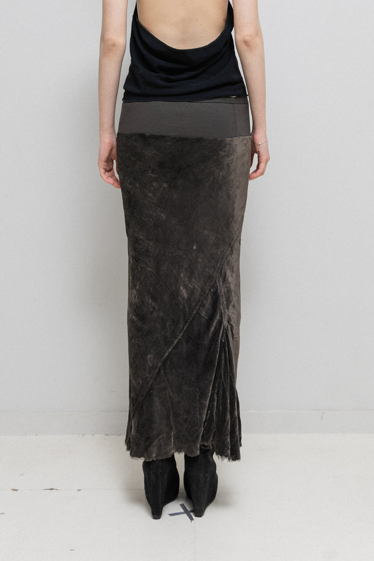 RICK OWENS - FW03 "MOOG" Silk blend velvet skirt with a ribbed waist