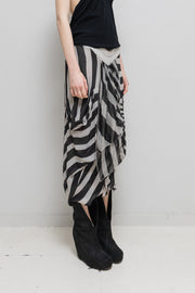RICK OWENS - SS08 "CREATCH" Pearl acid silk striped skirt with front ruches (runway)