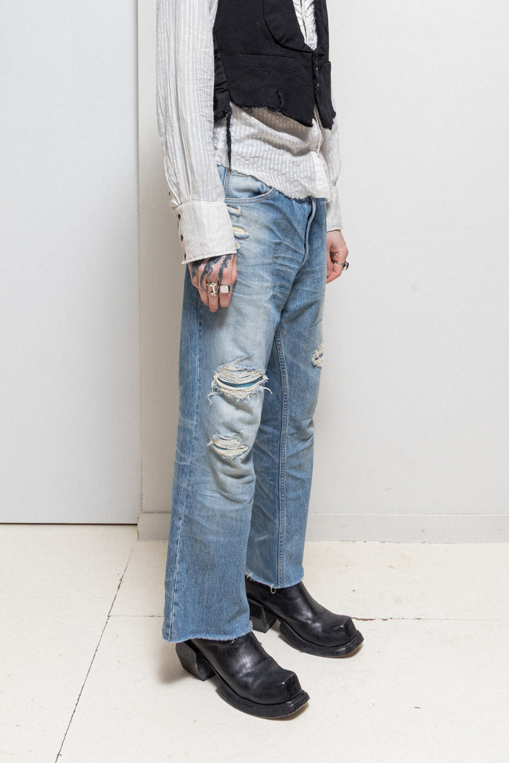 ISAMU KATAYAMA BACKLASH - Wide ripped denim pants