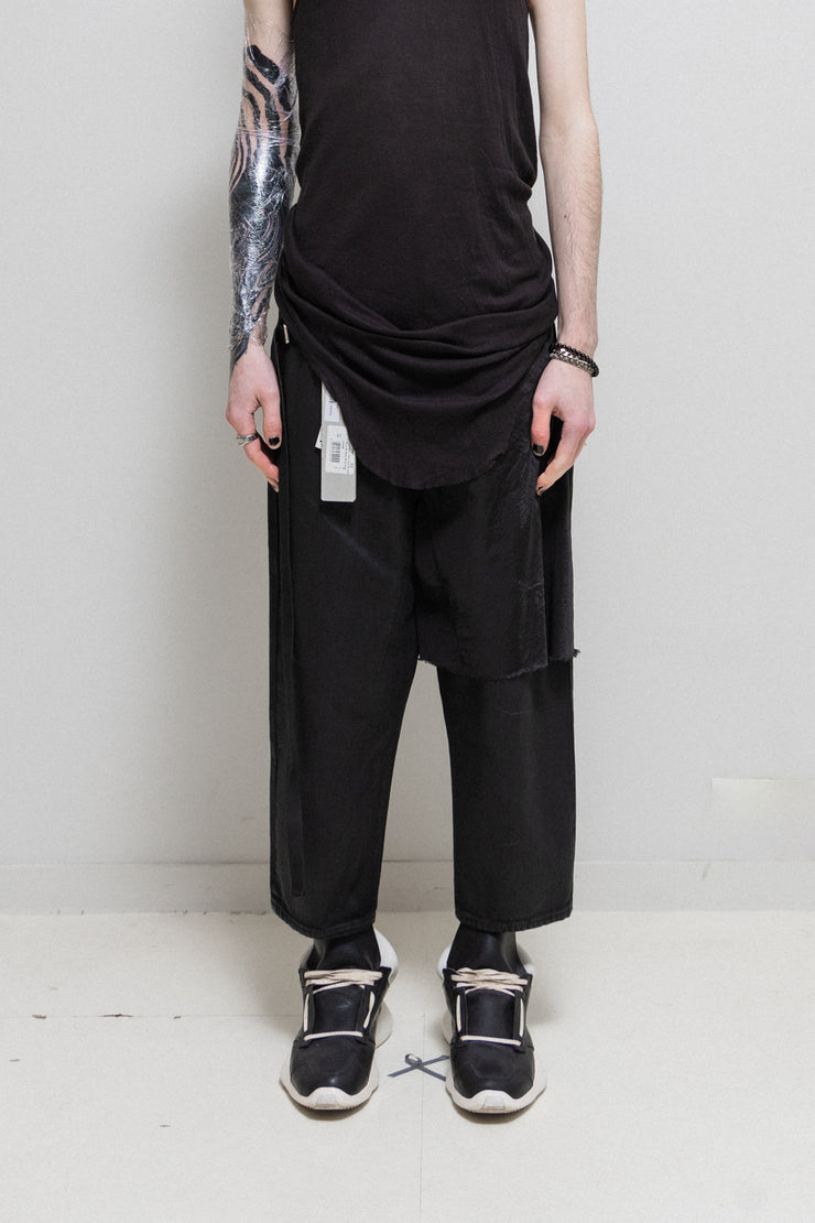 RICK OWENS DRKSHDW - SS19 Waxed Cropped Collapse denim with nylon panels