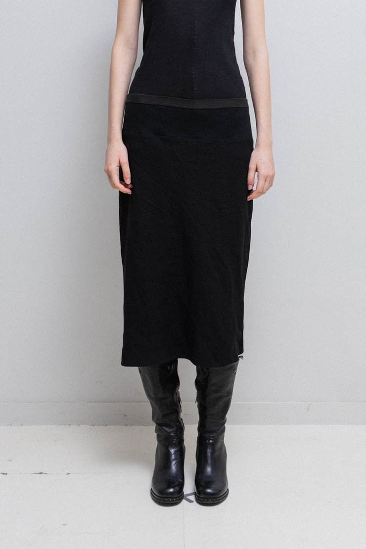 RICK OWENS - FW14 "MOODY" Wool skirt with bias seams and ribbed waist