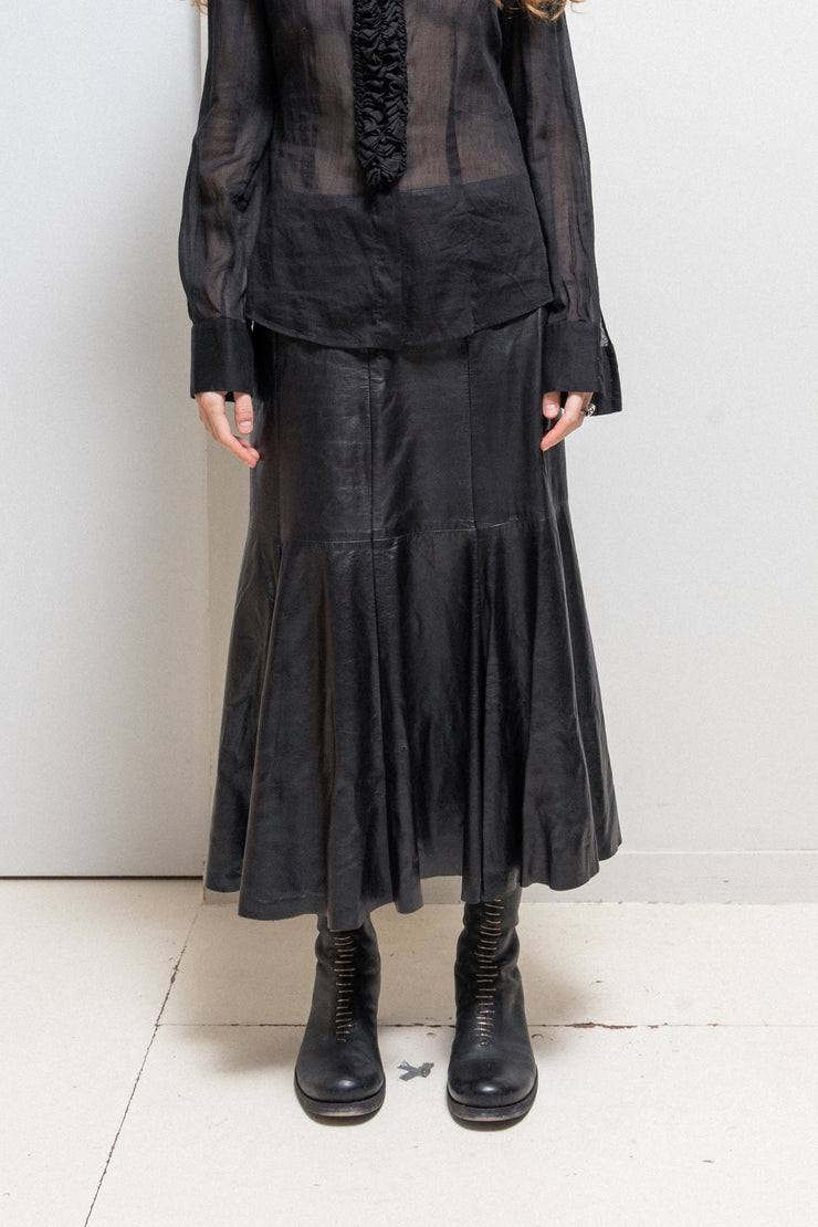 OLIVIER THEYSKENS - Flared leather skirt (probably from fall 2000)