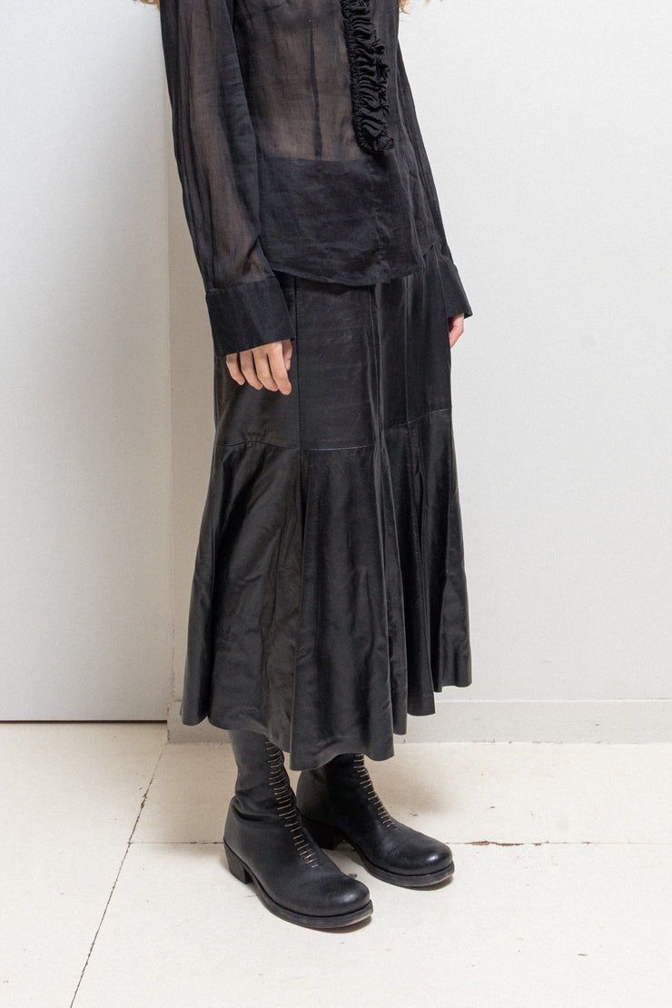 OLIVIER THEYSKENS - Flared leather skirt (probably from fall 2000)