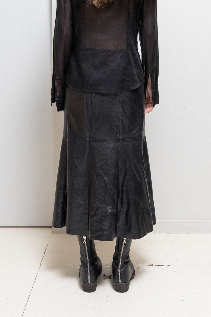 OLIVIER THEYSKENS - Flared leather skirt (probably from fall 2000)