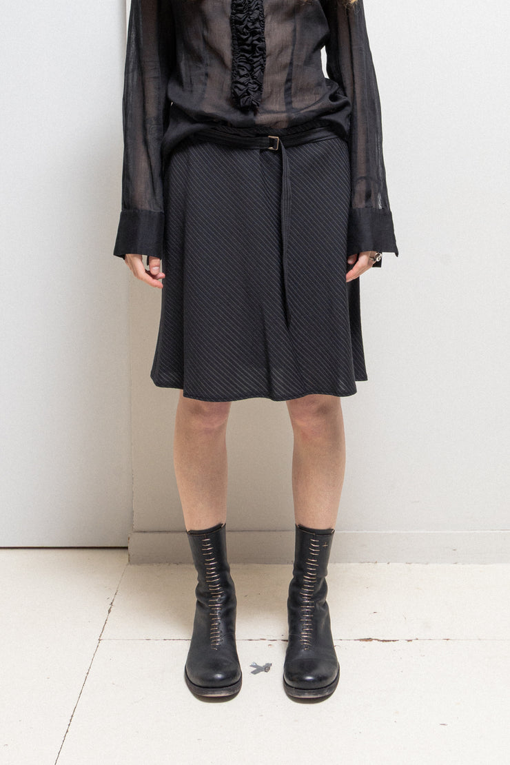 ANN DEMEULEMEESTER - FW95 Fleece wool striped skirt with belt detail