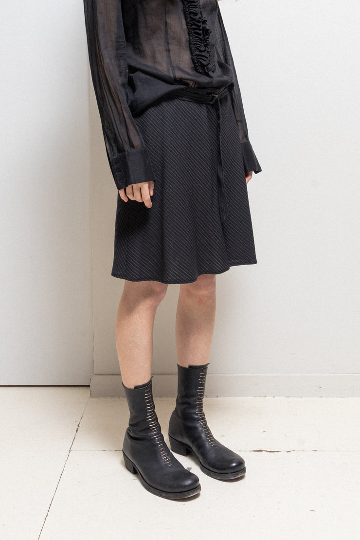 ANN DEMEULEMEESTER - FW95 Fleece wool striped skirt with belt detail