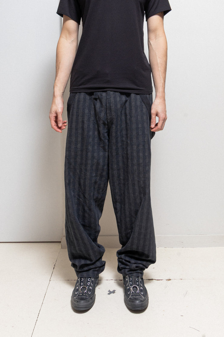 YOHJI YAMAMOTO POUR HOMME - Early 80’s patterned wide cotton pants with suspenders