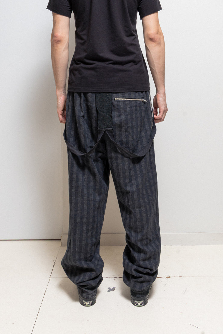 YOHJI YAMAMOTO POUR HOMME - Early 80’s patterned wide cotton pants with suspenders