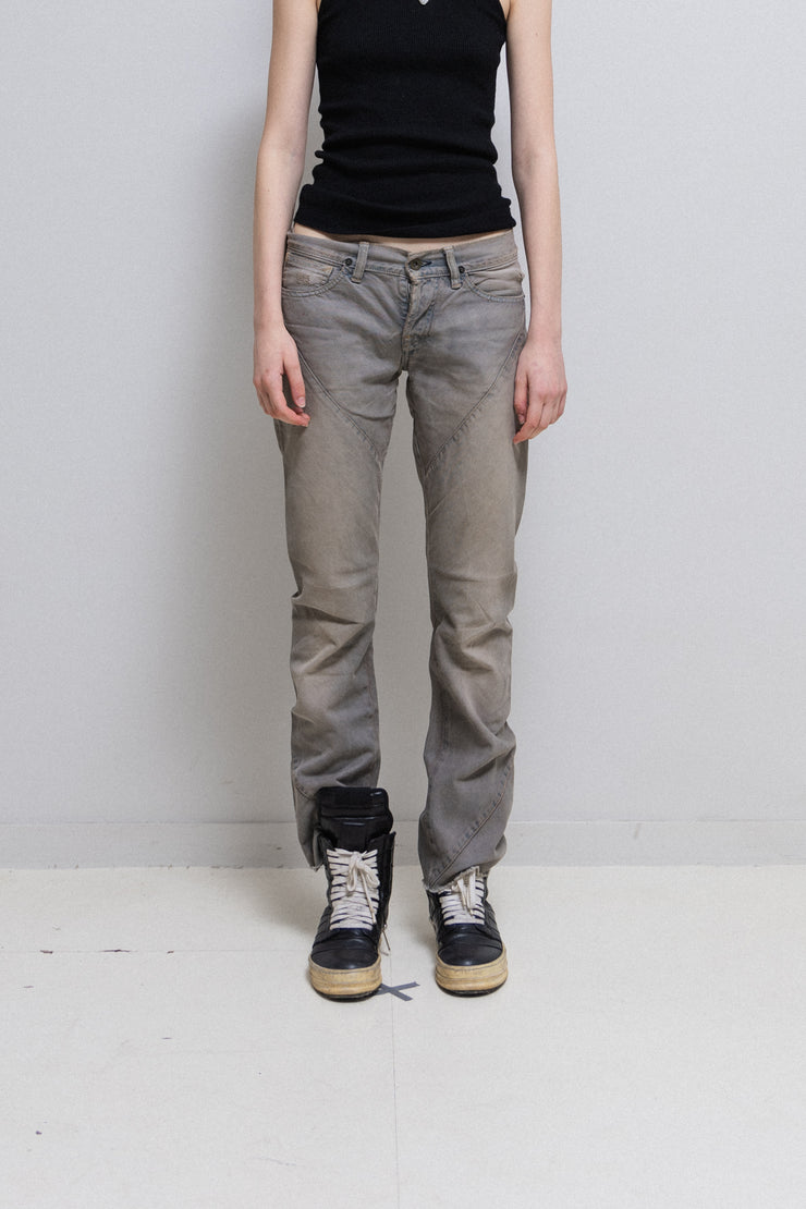 RICK OWENS SLAB - Spiral cut washed denim pants (PROTO)