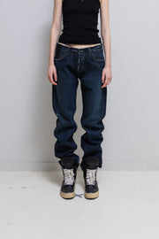 RICK OWENS SLAB - Hog wash dark blue wide denim pants (PROTO)