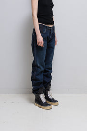 RICK OWENS SLAB - Hog wash dark blue wide denim pants (PROTO)