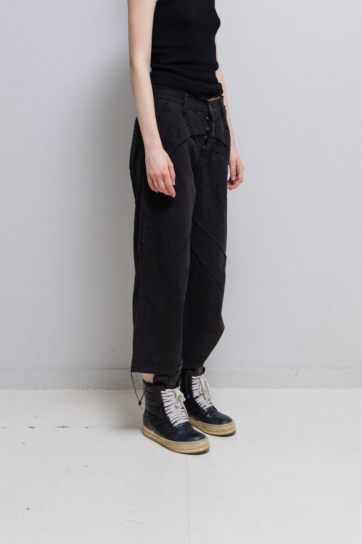 RICK OWENS SLAB - SS05 Black cropped denim pants with curved waist darts (STAFF Sample)