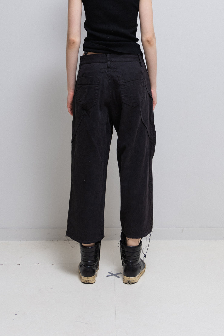 RICK OWENS SLAB - SS05 Black cropped denim pants with curved waist darts (STAFF Sample)