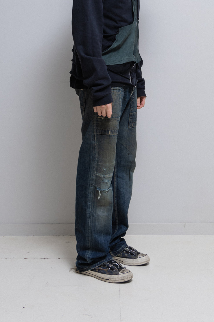 RICK OWENS SLAB - Hand washed wide ripped denim pants (PROTO)