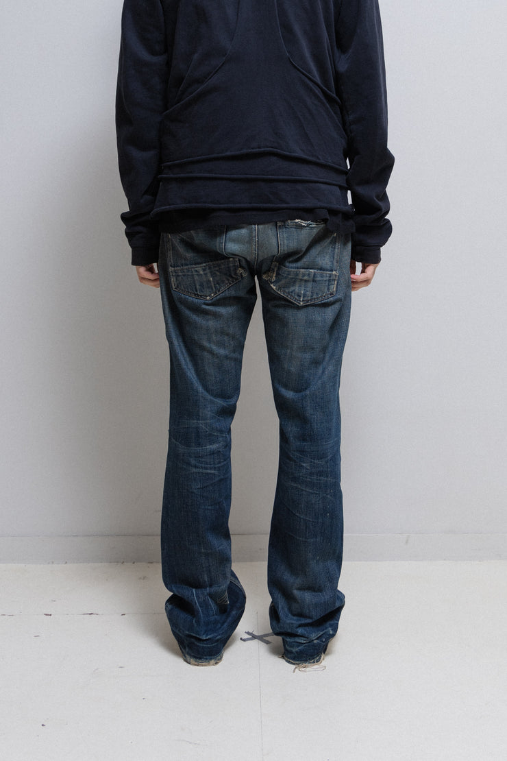 RICK OWENS SLAB - Hand washed wide ripped denim pants (PROTO)