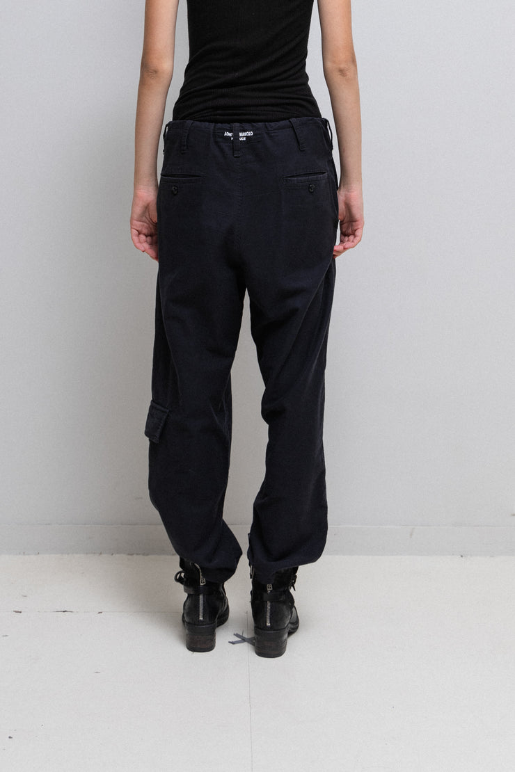 YOHJI YAMAMOTO POUR HOMME - Wide cotton pants with leg pockets and waist drawstrings