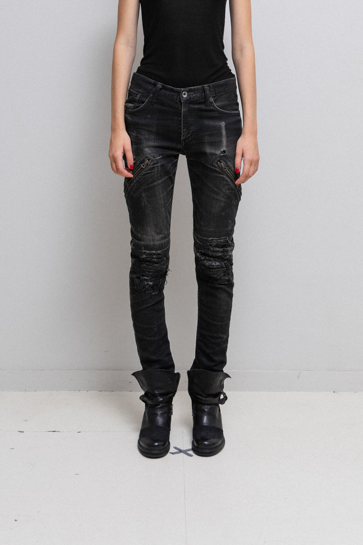 L.G.B - Wolf ripped biker denim with zipper details