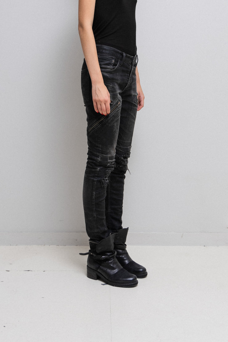 L.G.B - Wolf ripped biker denim with zipper details