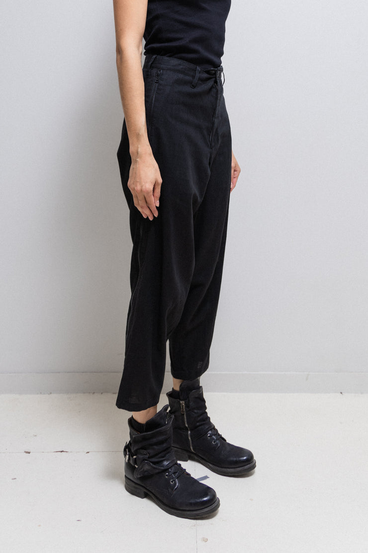 YOHJI YAMAMOTO - SS15 Cotton linen pants with full length leg zippers (runway)