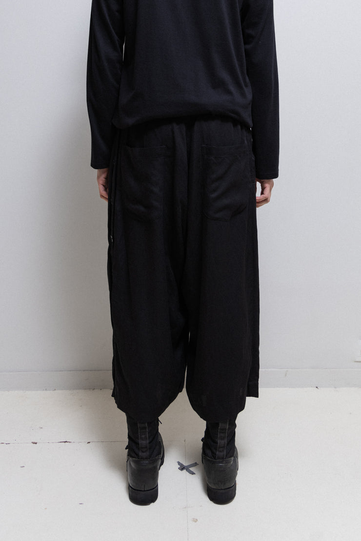 YOHJI YAMAMOTO POUR HOMME - SS15 Linen blend wide pants with buttoned side panel and embroidery details (runway)