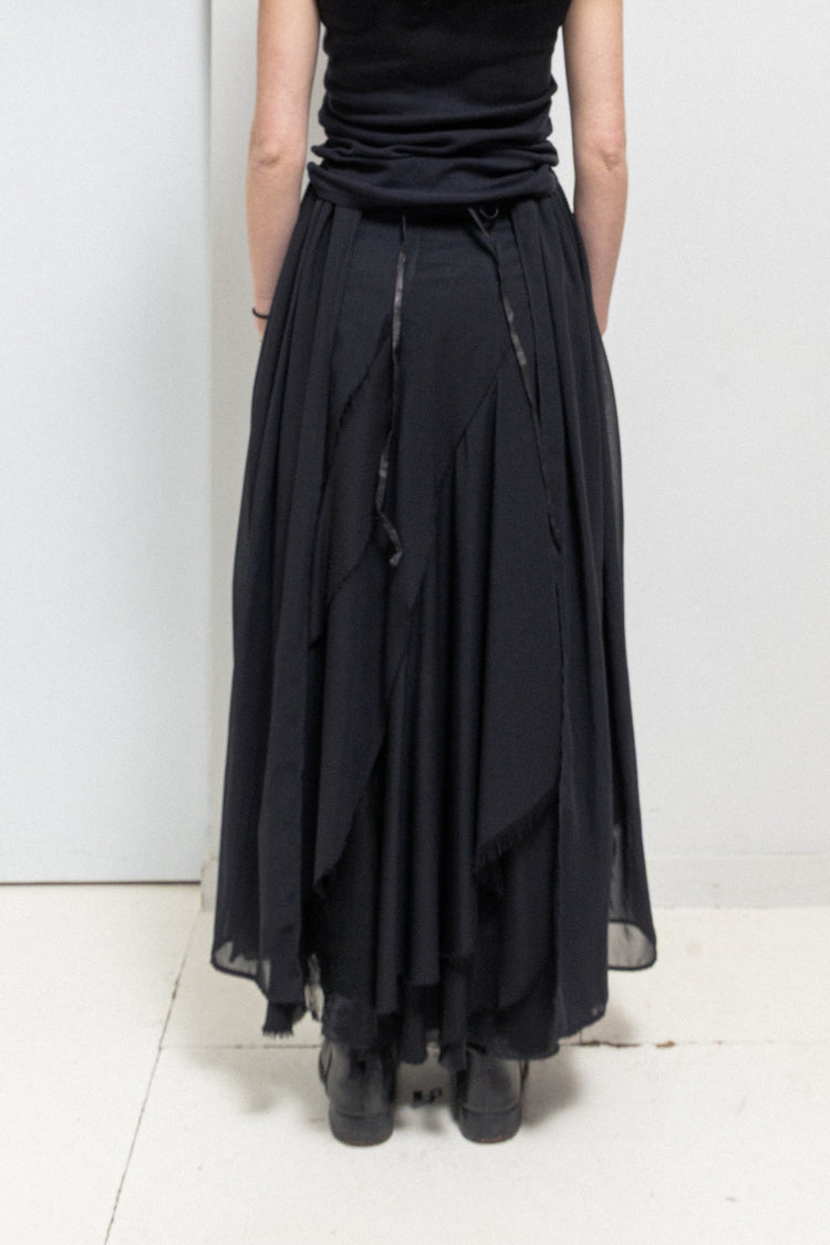 CATORCE - Layered lace wrap up skirt with leather waist band – L