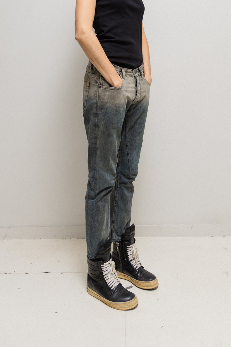 RICK OWENS DRKSHDW - SS16 Hustler degrade Detroit cut denim