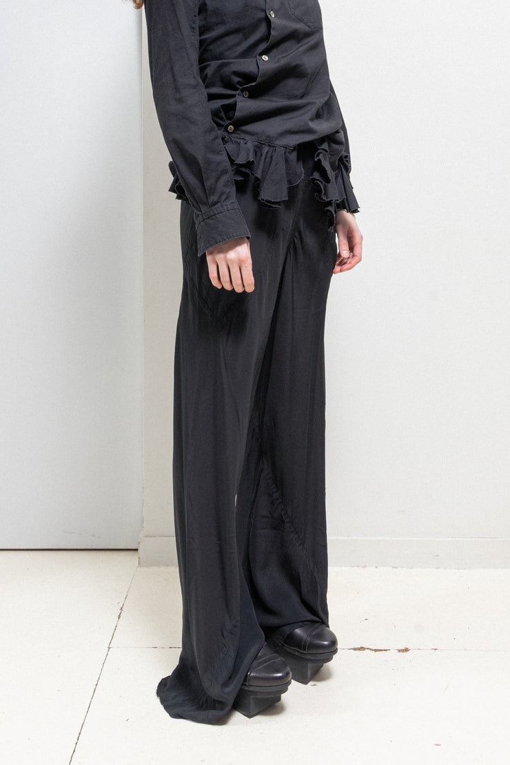 RICK OWENS - SS17 « WALRUS » Silk blend wide leg pants with ribbed