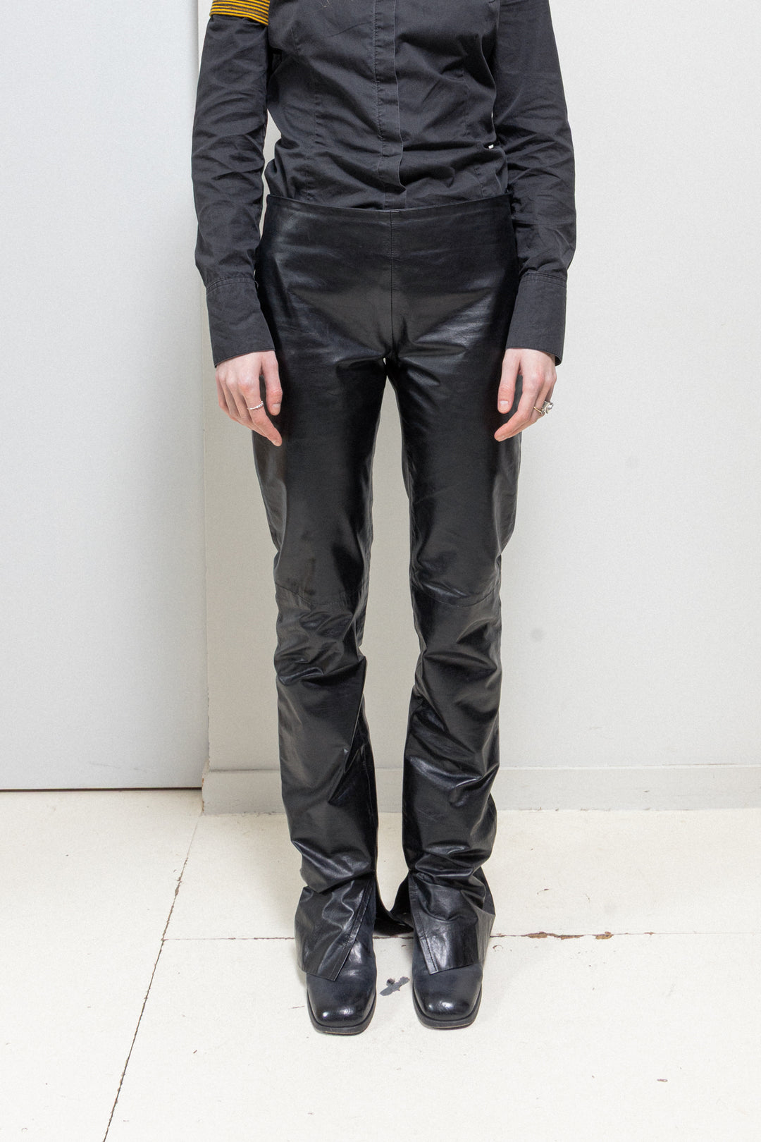 A/W2001 Ann Demeulemeester distressed painted red leather pants