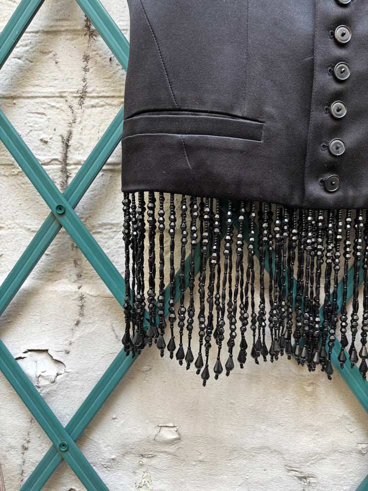 (New Arrival) NUMBER (N)INE - SS07 Silk vest with jewel beaded fringes and musical score lining (runway)
