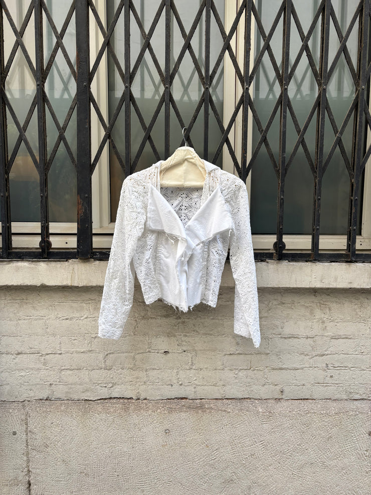 (New Arrival) JUNYA WATANABE - SS05 Cropped lace jacket with layered raw cut lapels